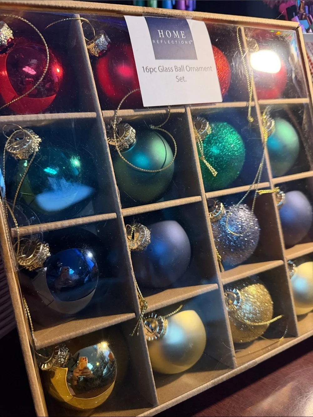 Home Reflections Glass Ball Ornament Set - 16CT - NEW